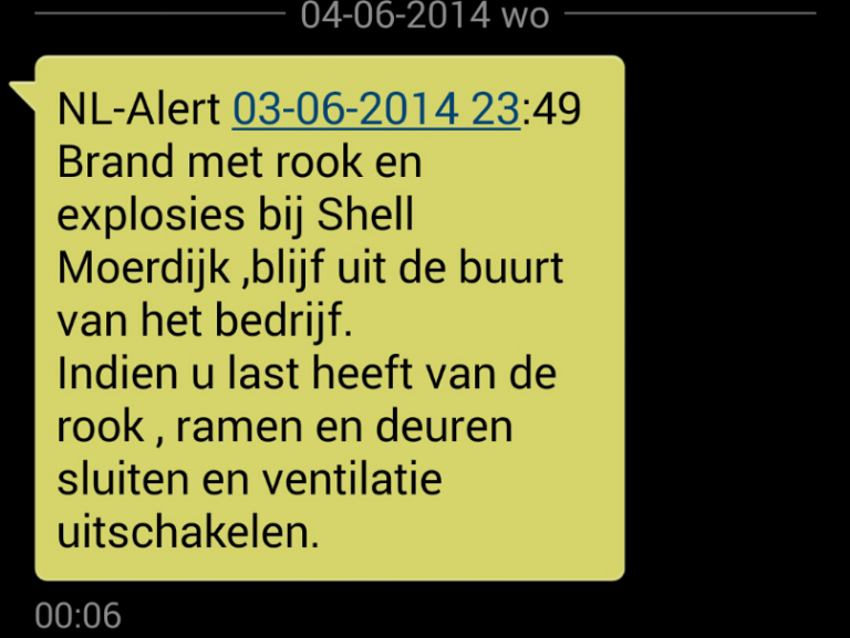 NL-alert werkte nauwelijks bij brand Shell Moerdijk