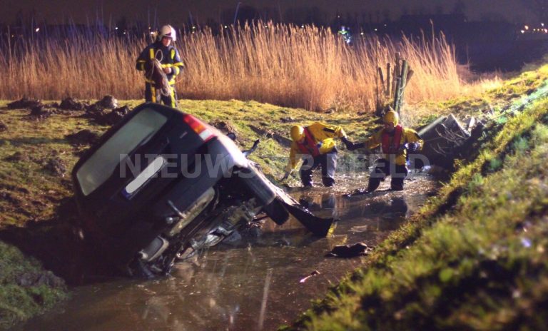 Twee gewonden na éénzijdig waterongeval met auto Hoekseweg Strijen