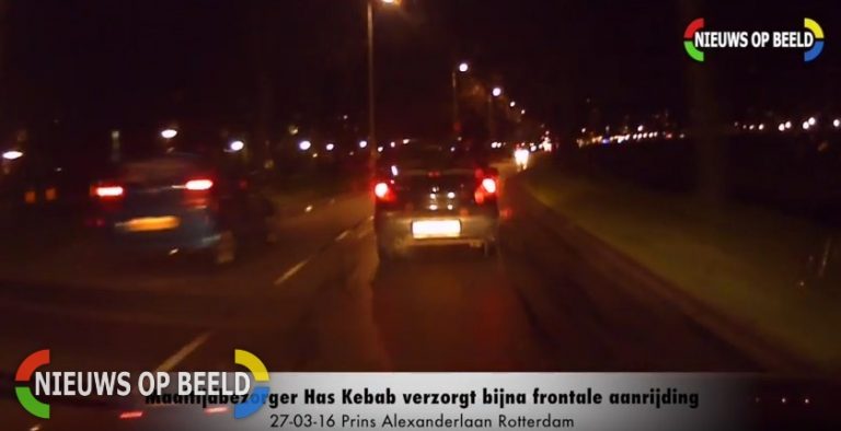 Dashcam video : Maaltijdbezorger veroorzaakt bijna frontaal ongeval Prins Alexanderlaan Rotterdam
