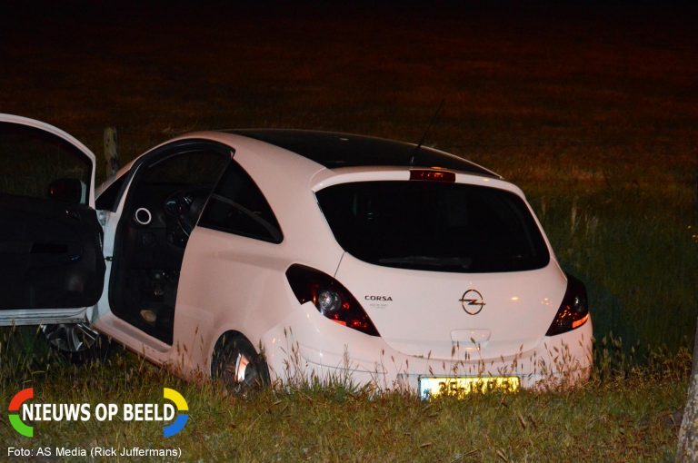 Auto net niet te water, bestuurder met schrik vrij N447 Leidschendam