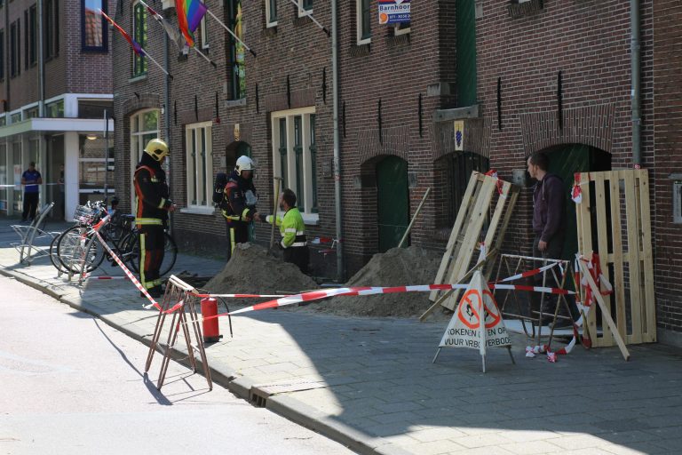 Gaslek na werkzaamheden Langegracht Leiden