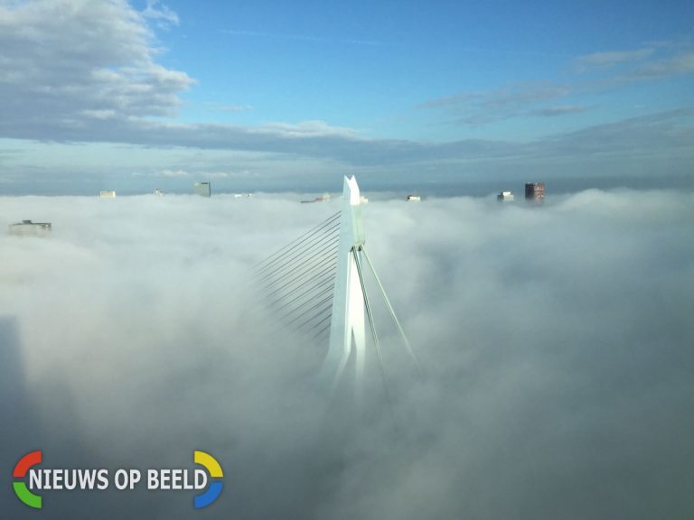 Drukte op de weg in Rotterdam door flink wat mist 