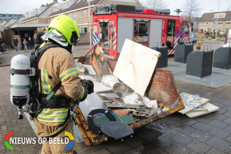 Bouwcontainer in de brand Brahmsstraat Capelle aan den IJssel