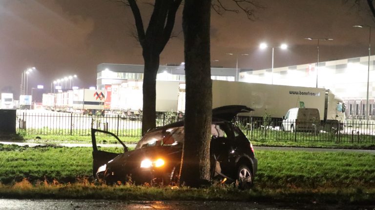 Automobilist rijdt tegen boom en raakt gewond op de Bijerincklaan in Waddinxveen