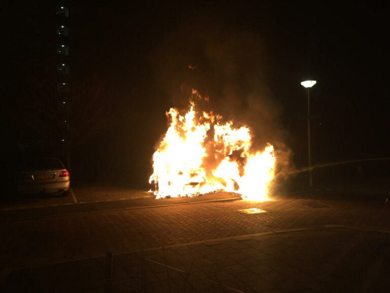 Bestelbus en personenauto gaan in vlammen op Leeuwerikstraat Gouda