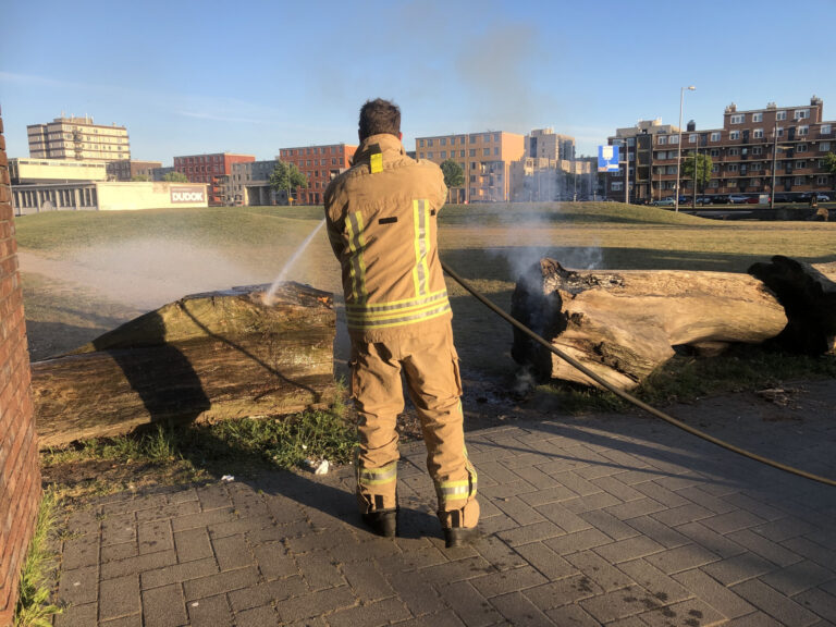 Brandweer blust brandende boomstammen Vierhavensstraat – S114 Rotterdam