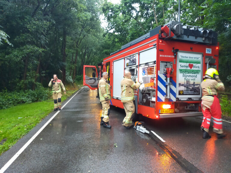 Omgewaaide boom verspert weg Bovendijk Rotterdam