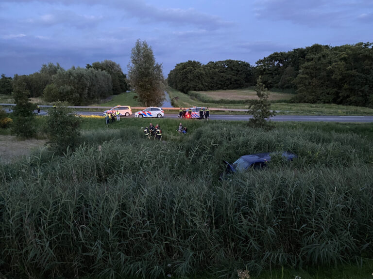 Bestelbus vliegt over de vangrail belandt in riet N207 Gouderak