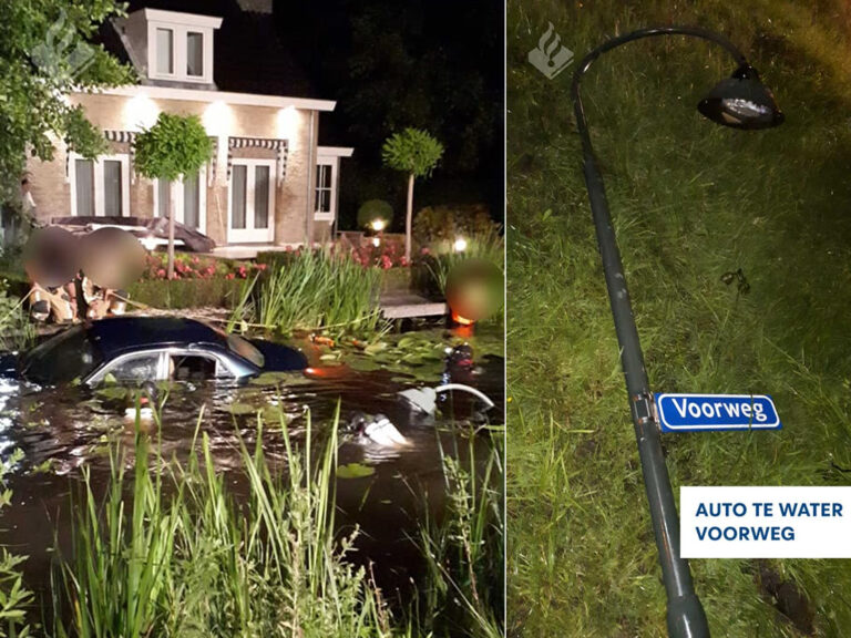 Automobilist onder invloed rijdt lantaarnpaal omver en gaat te water