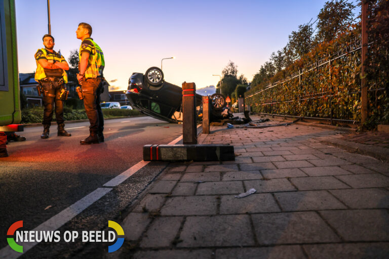 Auto slaat over de kop bij eenzijdig ongeval in Hendrik-Ido-Ambacht (video)