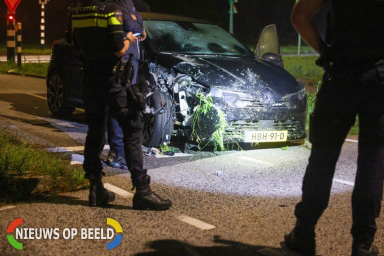 Auto met gezin crasht tegen lantaarnpaal op Groene Kruisweg: geen gewonden