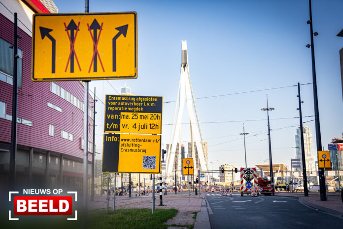Erasmusbrug ruim maand in beide richtingen afgesloten voor autoverkeer