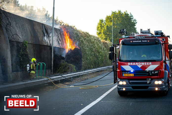 Grote brand in berm en tegen geluidswal A16 Hendrik-Ido-Ambacht